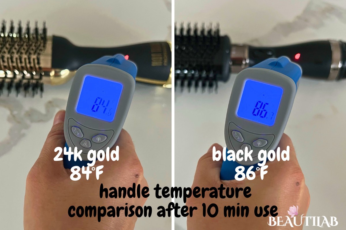 Hot Tools Black Gold vs 24k Gold One Step handle temp comparison
