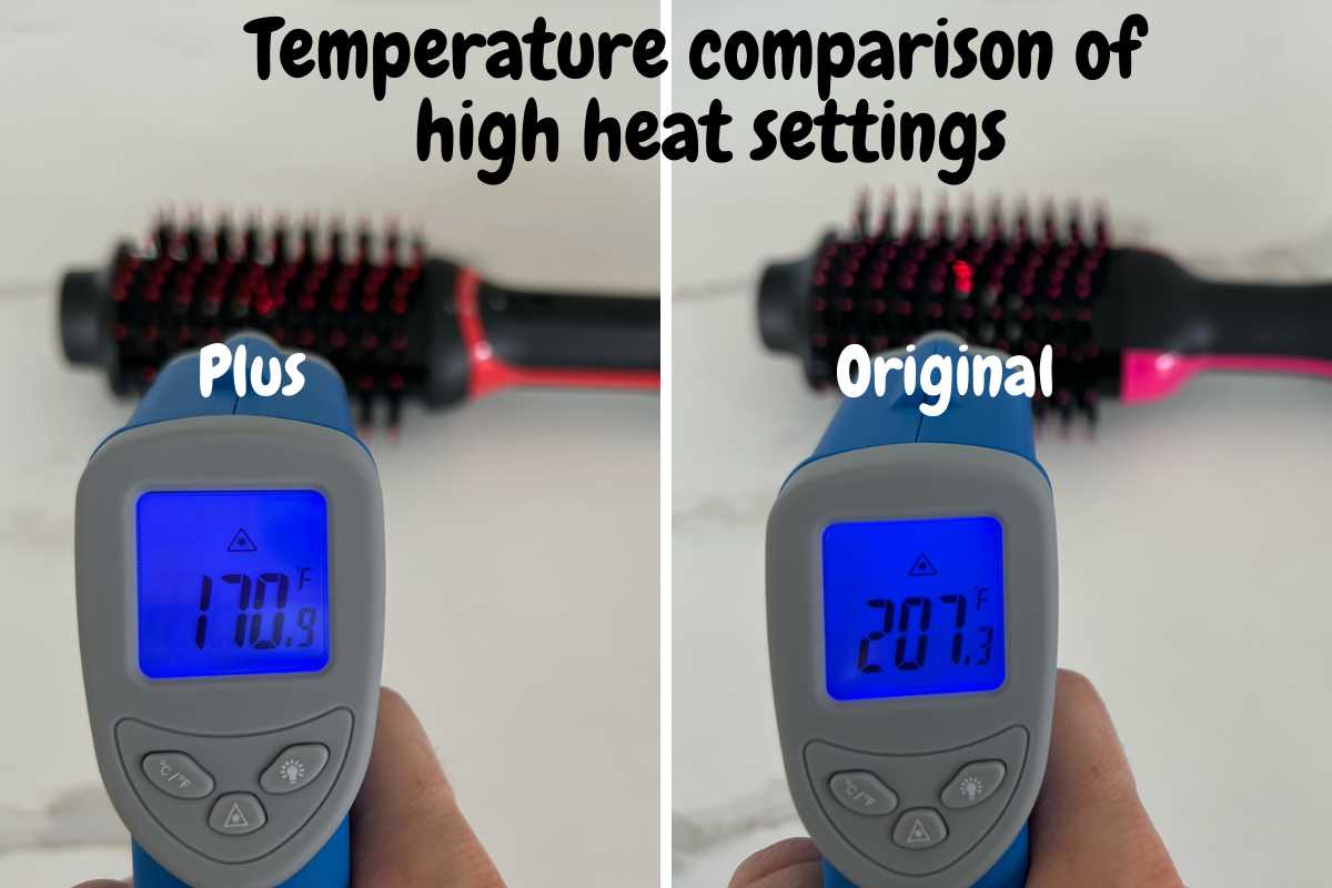 Revlon-One-Step-Volumizer-PLUS-vs-Original Temperature comparison of high heat settings