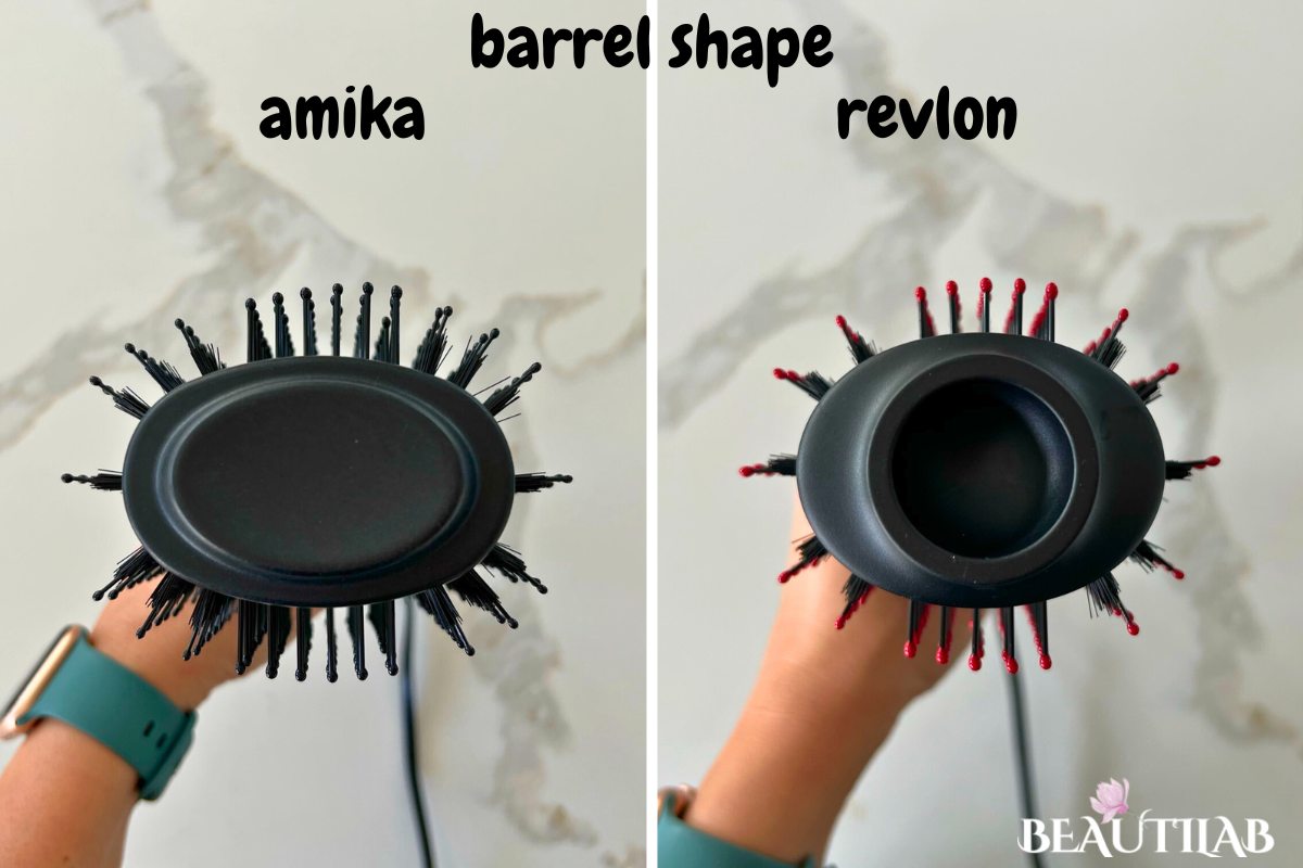 Amika Blow Dry Brush 2.0 vs Revlon One-Step Volumizer PLUS barrel shape comparison