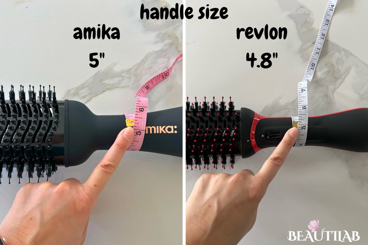 Amika Blow Dry Brush 2.0 vs Revlon One-Step Volumizer PLUS handle size comparison