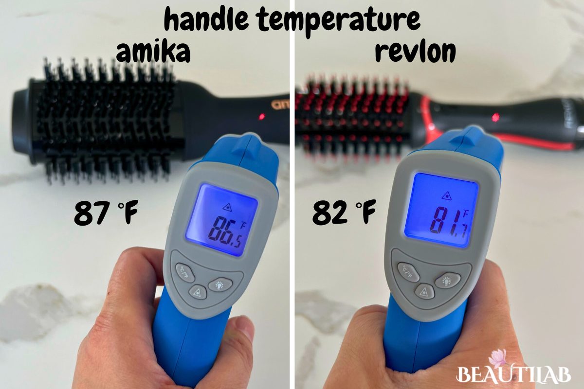Amika Blow Dry Brush 2.0 vs Revlon One-Step Volumizer PLUS handle temp comparison