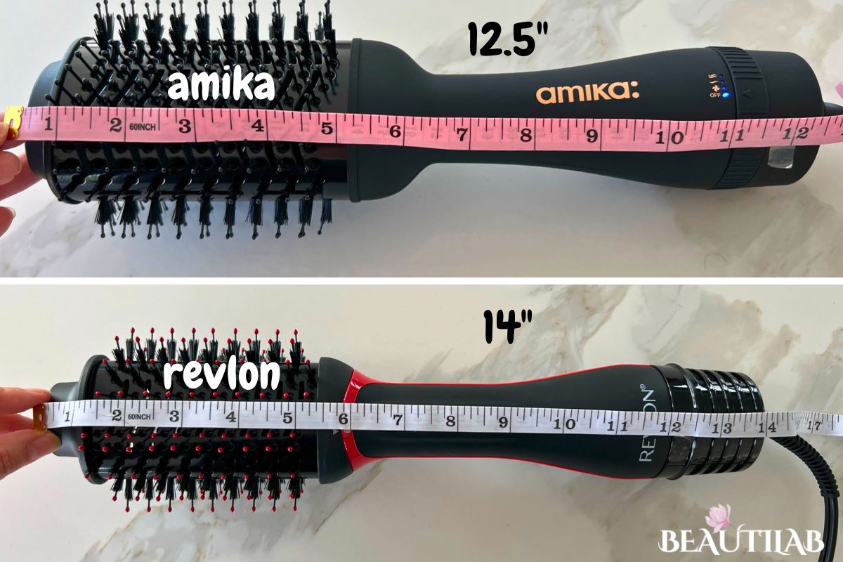 Amika Blow Dry Brush 2.0 vs Revlon One-Step Volumizer PLUS product length comparison