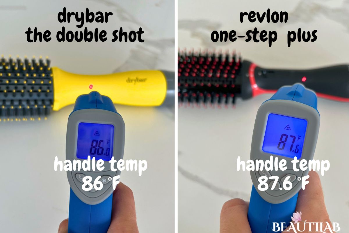 Drybar The Double Shot Vs Revlon One-Step Volumizer Plus handle temperature comparison