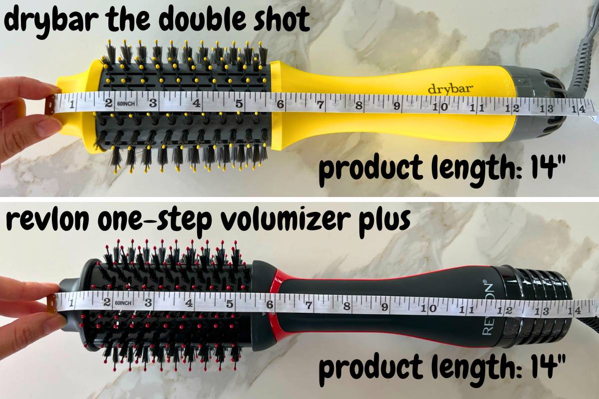 Drybar The Double Shot Vs Revlon One-Step Volumizer Plus product length comparison