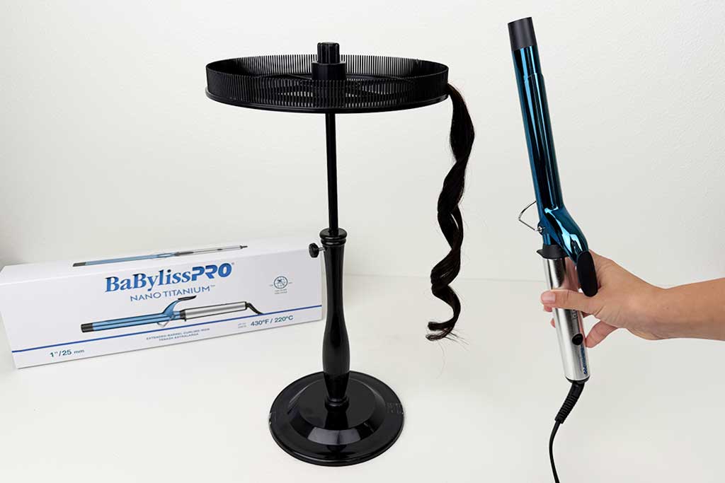 Close-up of curls created on a wig using the BaBylissPRO Extended Barrel Curling Iron.