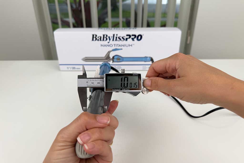 Lineup of BaBylissPRO Nano Titanium Spring Curling Irons in ¾″, 1″, 1.25″, and 1.5″ barrel sizes.