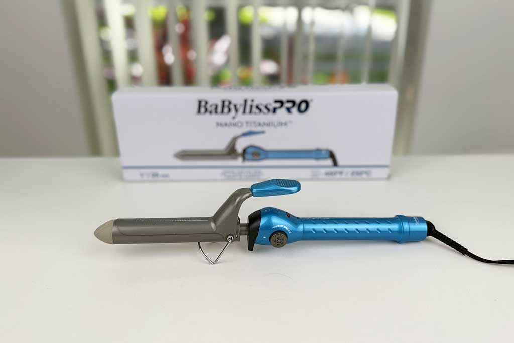BaBylissPRO Nano Titanium Spring Curling Iron with 1″ barrel photographed at BeautiLAB Studio.