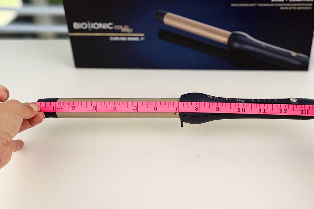 Bio Ionic GoldPro Curling Wand barrel length measured at 6 inches, above the average.