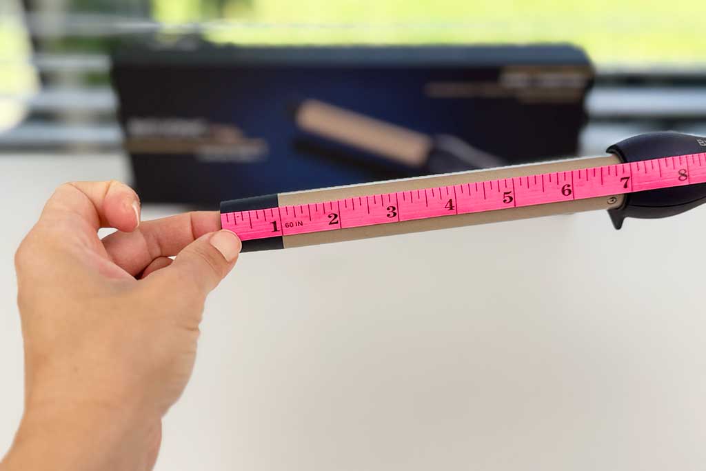 Bio Ionic GoldPro Curling Wand cool tip length measured at 1 inch, tested at 150°F.