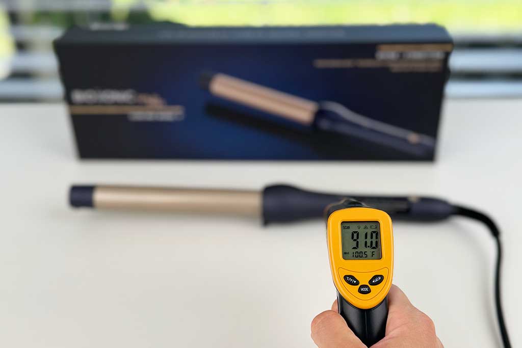 Bio Ionic GoldPro Curling Wand handle temperature tested at 90°F.