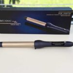 Bio Ionic GoldPro Curling Wand review photo with 24K gold ceramic barrel.