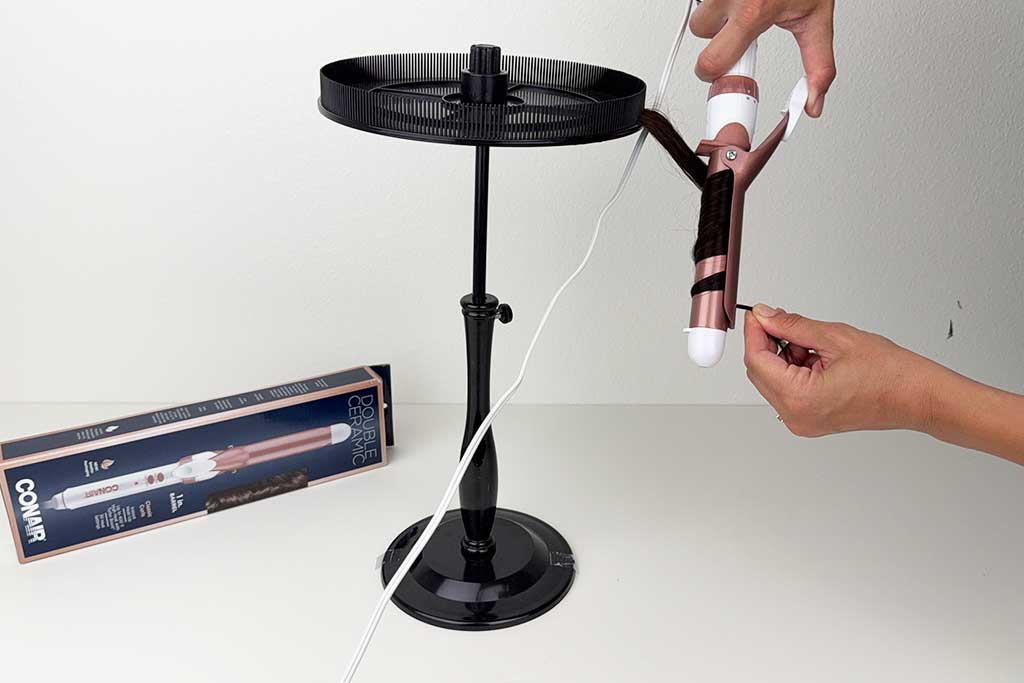 Conair-Double-Ceramic-Spring-Curling-Iron-tested-on-human-hair showing the process