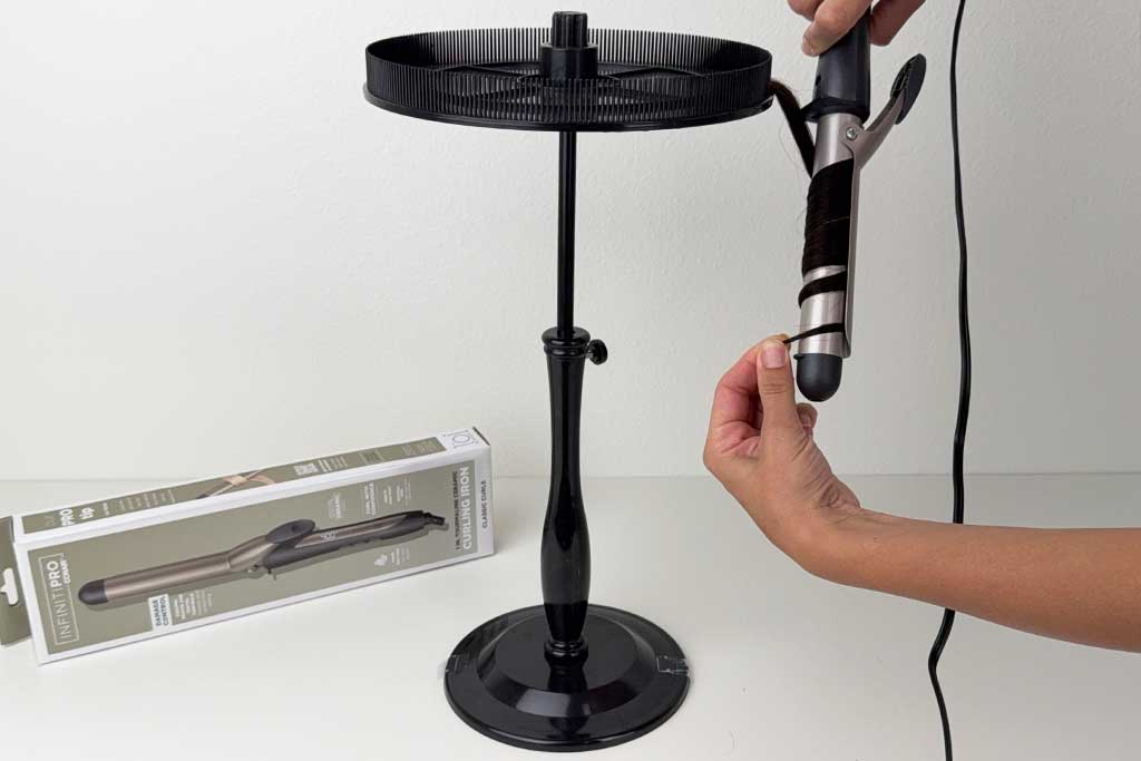 Conair-INFINITIPRO-Tourmaline-Ceramic-Curling-Iron-tested-on-human-hair showing the process