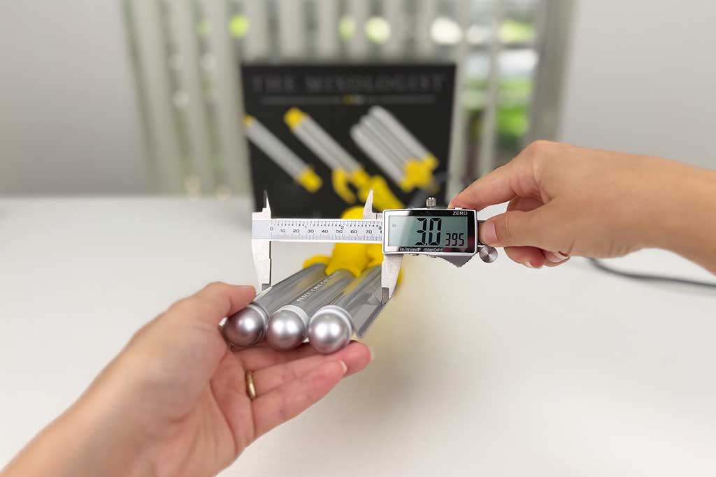 Drybar Mixologist triple waver attachment featuring three slim 0.75-inch ceramic barrels.