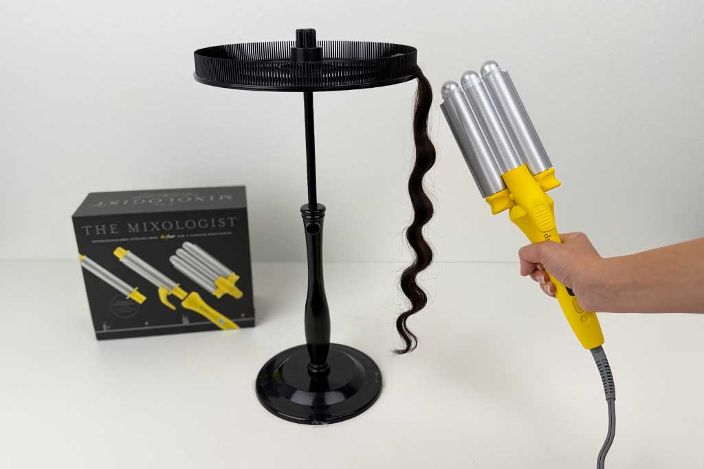 Wig hair styled with the Mixologist triple waver, showing even S-shaped waves.