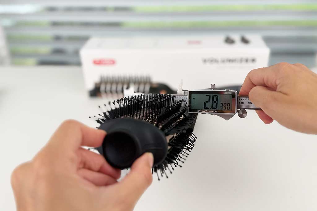 Barrel Width of TYMO VOLUMIZER measured at 2.8 inches using a digital caliper