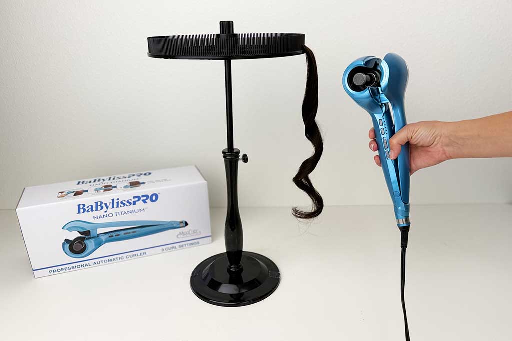 Close-up of finished curl from the MiraCurl 3 on human hair wig.