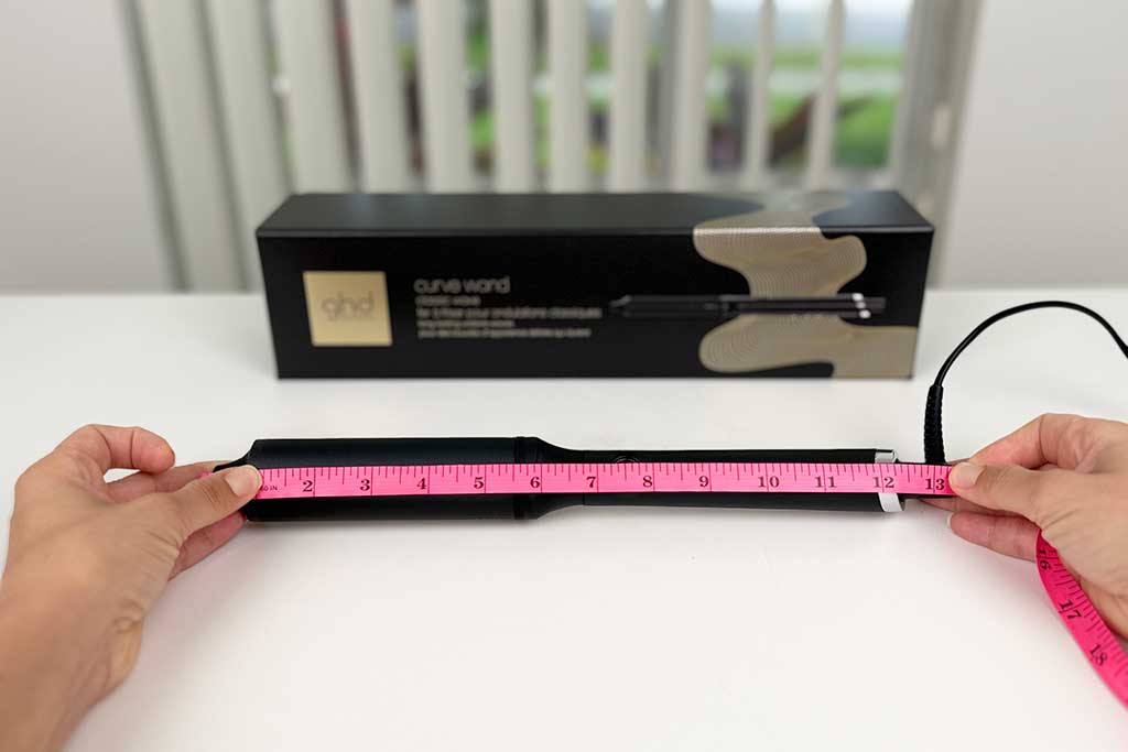 Measuring tape showing the 12.5-inch total tool length of the GHD Classic Wave Wand.